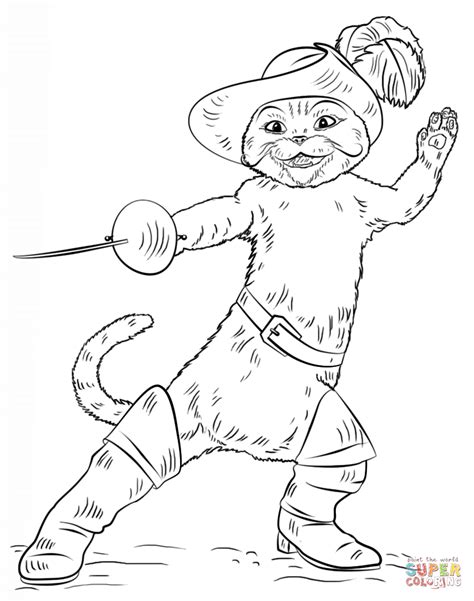gato con botas para colorear